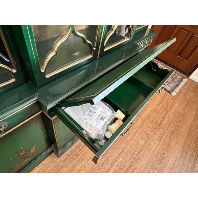 Green Vintage Karges Chinoiserie Style Bubble Glass Secretary Breakfront For Sale - Image 8 of 10