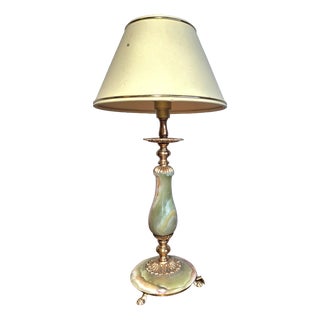 Table Lamp in Green Onyx and Gilt Brass with Acanthus Claws, 1960s For Sale