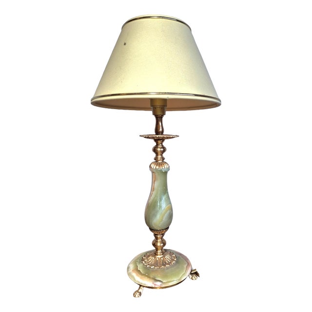 Table Lamp in Green Onyx and Gilt Brass with Acanthus Claws, 1960s For Sale
