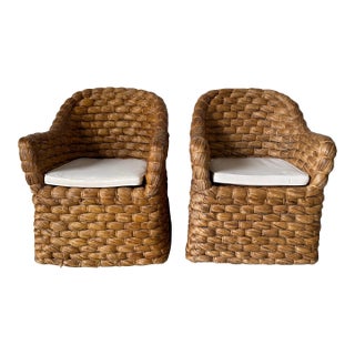 Ralph Lauren “Joshua Tree” Woven Barrel Back Accent Chairs – A Pair For Sale