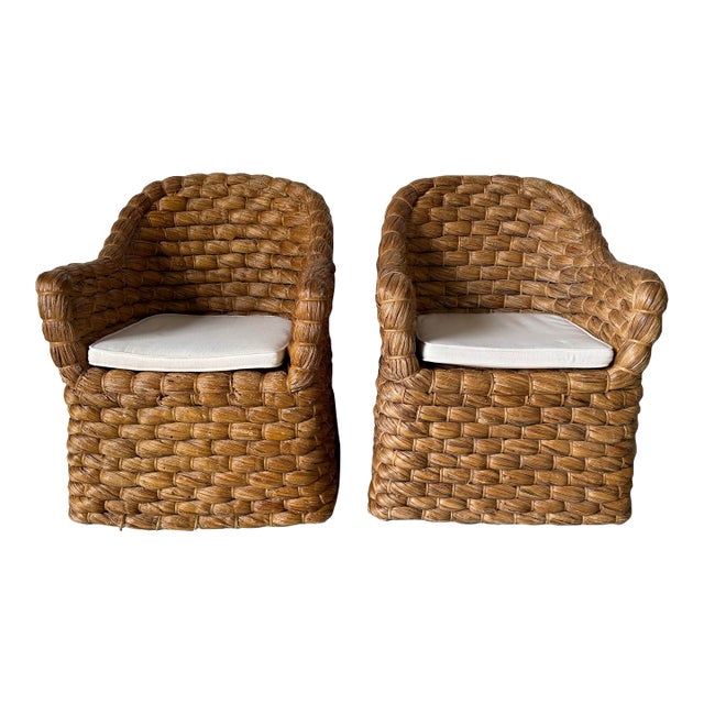 Ralph Lauren “Joshua Tree” Woven Barrel Back Accent Chairs – A Pair For Sale