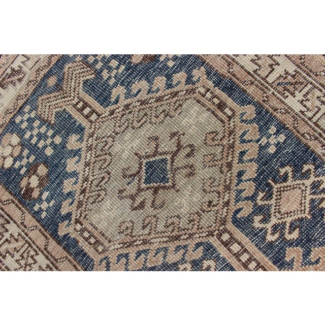 Antique Blue Tribal Karajeh Runner With Navy Blue, Brown and Earth Tones For Sale - Image 12 of 13