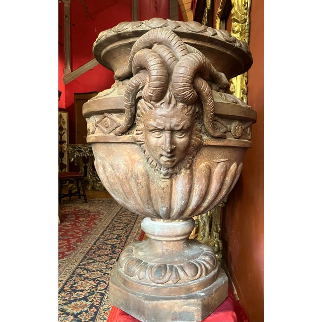 Large Antique Terracotta Vase Jardinière with Medusa Handle, 1600s For Sale - Image 11 of 18