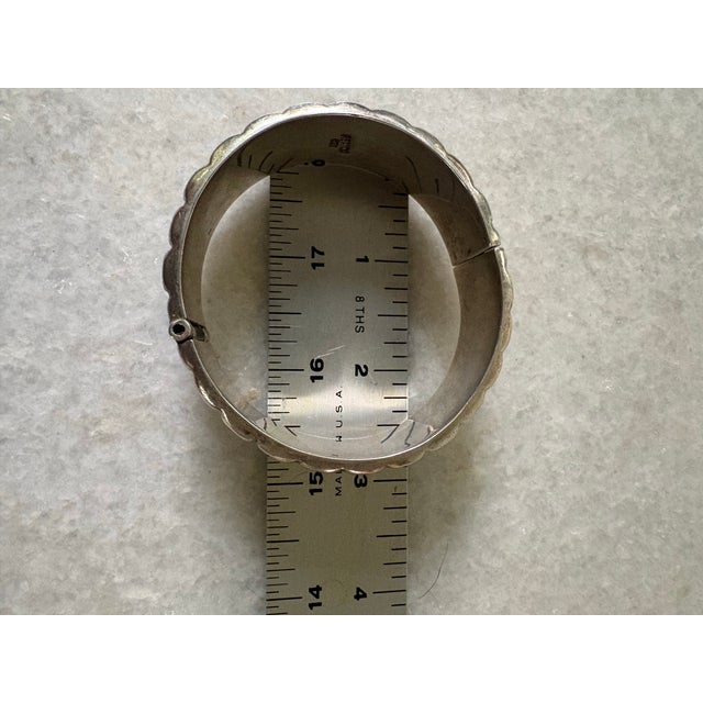 Sterling Silver, Large Solid Mexican Taxco Hinged Cuff Bracelet For Sale In New York - Image 6 of 7