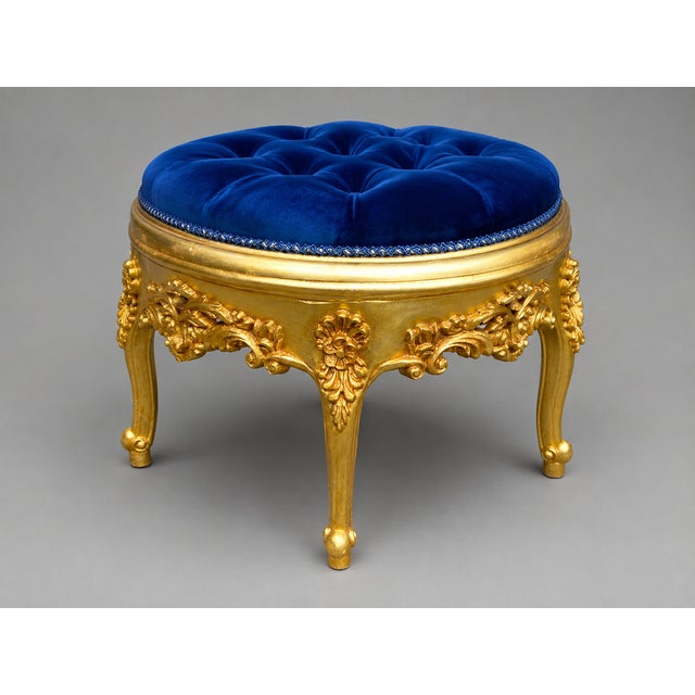 1980s Italian Rococo Gold Beech Blue Velvet Bench - 1 Pc For Sale - Image 6 of 12