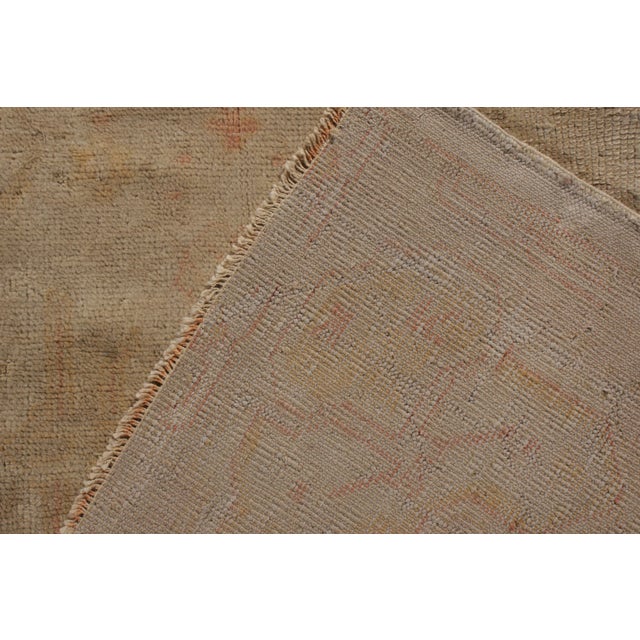 Hand Knotted Antique Oushak Rug in Orange Beige Geometric Pattern For Sale In New York - Image 6 of 6