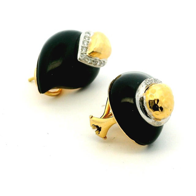 Vintage Maz 14k Gold Onyx and Diamond Clip Earrings, A Pair For Sale - Image 13 of 16