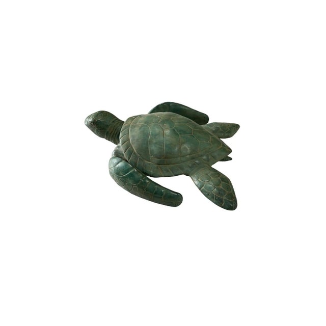 Army Green Modern Solid Brass Sea Turtle Sculpture, Cast Technique From Indonesia For Sale - Image 8 of 10