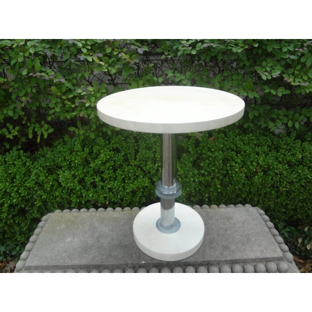 Ivory French Modern Chrome and Parchment Table For Sale - Image 8 of 11