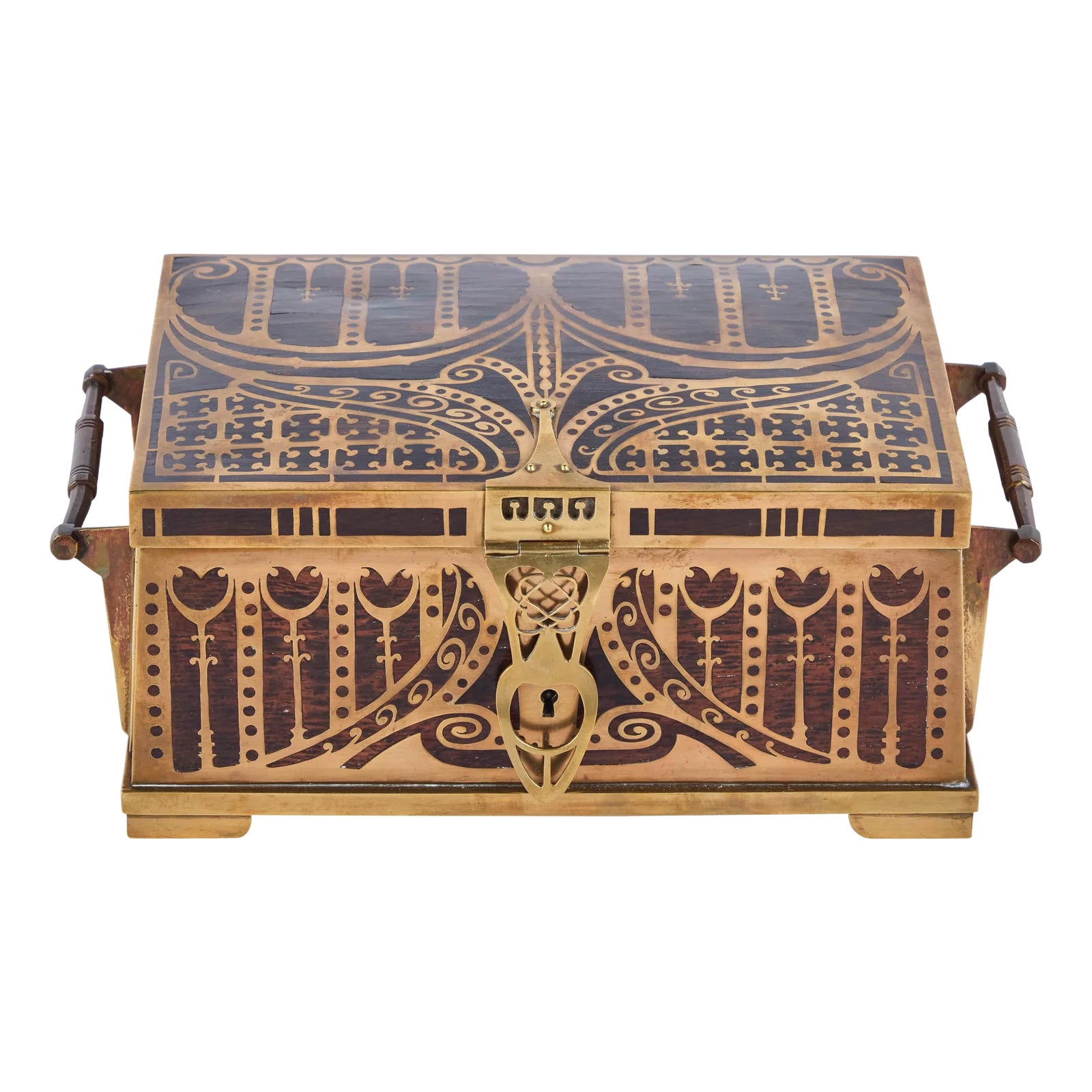 1910s Hand-Crafted Wood and Brass Box by Erhard and Sohne