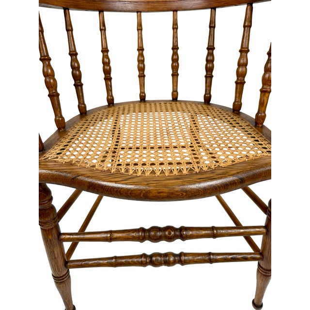 Wood Late 19th Century Victorian Oak Barrel Back Armchair With Cane Seat For Sale - Image 7 of 8