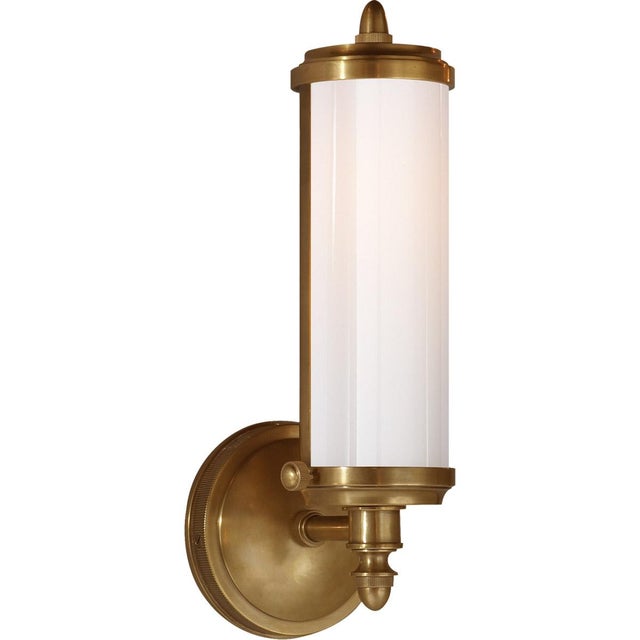 Traditional Thomas O'Brien for Visual Comfort Signature Merchant Single Bath Light in Hand-Rubbed Antique Brass with White Glass For Sale - Image 3 of 4