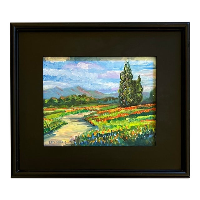 French Country Landscape Oil Paint by S. Gregorakis For Sale