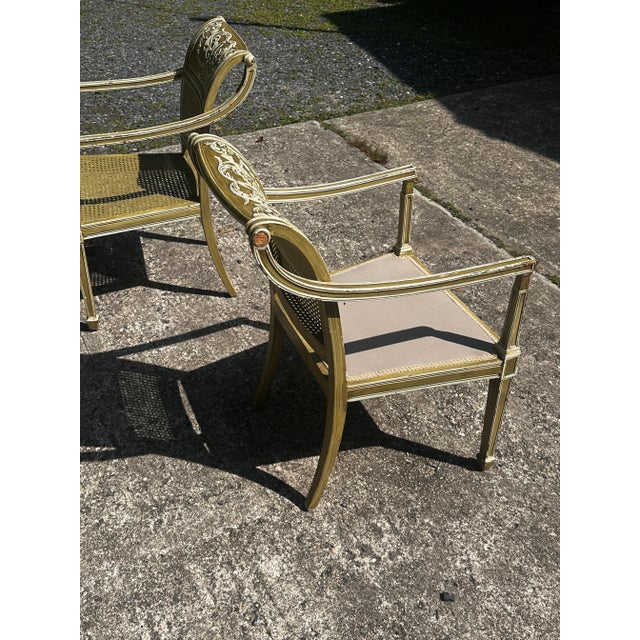 Pistachio 1930s or 40s French Provincial Scroll Arm Chair Pair Hollywood Regency Style For Sale - Image 8 of 8