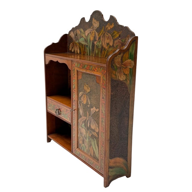 Aesthetic Movement Wall Cabinet with Hand-Painted Floral in Walnut, 1890s For Sale - Image 5 of 14