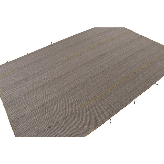 Rug & Kilim Rug & Kilim’s Contemporary Kilim Rug in Gray With Mustard and Brown Accents For Sale - Image 4 of 7