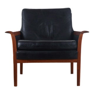 Knud Saeter for Vatne Leather Accent Chair in Aged Leather and Teak, Norway For Sale