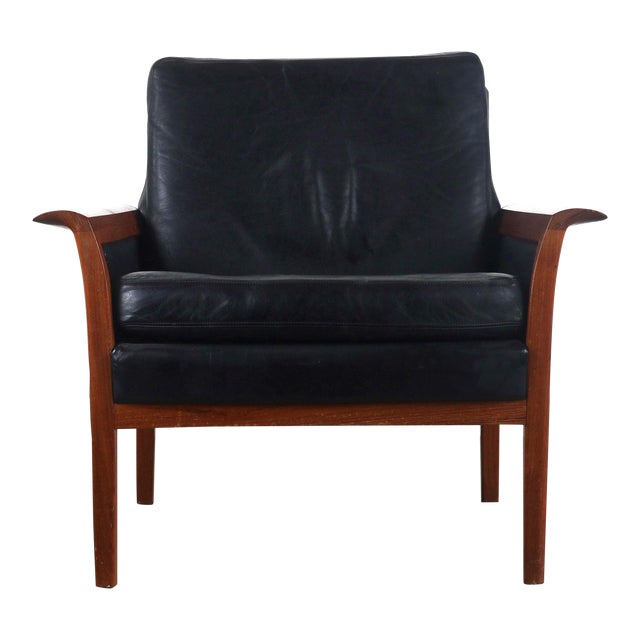 Knud Saeter for Vatne Leather Accent Chair in Aged Leather and Teak, Norway For Sale