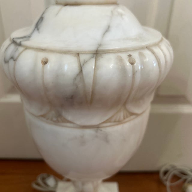 Large Vintage Italian Carved Alabaster Lamps - a Pair For Sale - Image 4 of 7