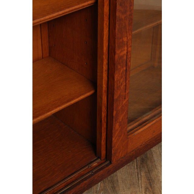 Brown Antique Mission Oak Sliding Glass Door Bookcase For Sale - Image 8 of 18
