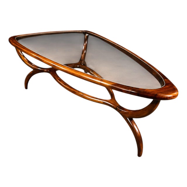 “Egg” Coffee Table in Caviuna Wood & Glass by Giuseppe Scapinelli, Brazil, 1950s For Sale