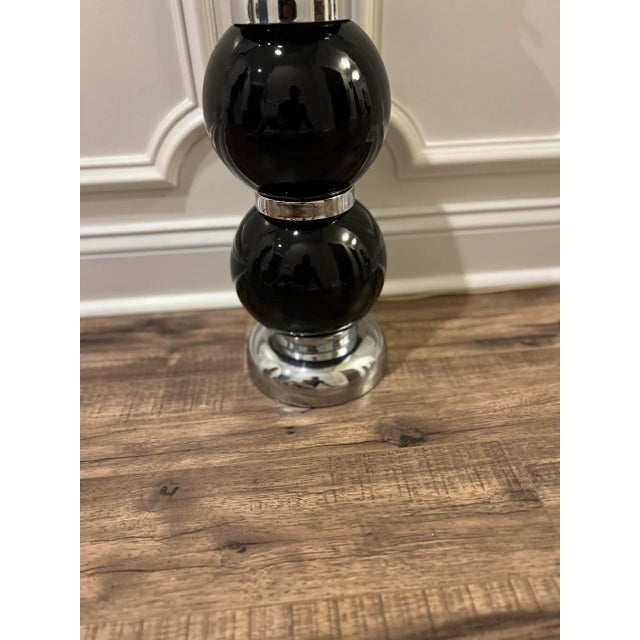 Mid-Century Modern Vintage Kovacs Black Ceramic & Chrome Stacked Table Lamp For Sale - Image 3 of 6