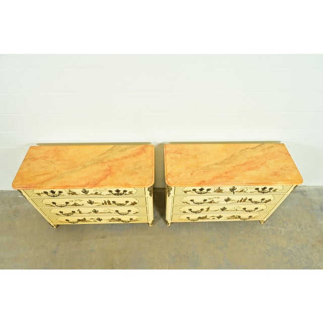 Cream Baker Furniture Style French Regency Louis XVI Chinoiserie Cream Lacquered Dresser Chests, Pair For Sale - Image 8 of 11