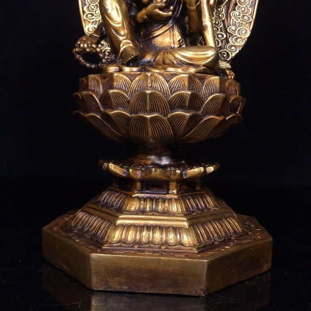 Late 20th Century Gilt Bronze Avalokiteshvara Statue Seated Guanyin Deity 12" For Sale In Los Angeles - Image 6 of 9