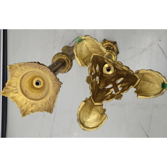24'' Tall Antique Gold Gilt Brass Church Candlestick Holders - a Pair For Sale In Raleigh - Image 6 of 7