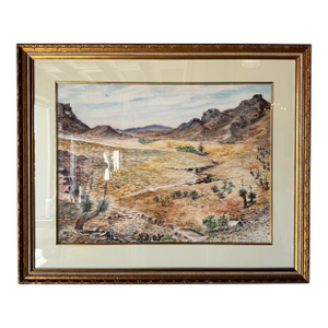 1980s Vintage Desert Landscape Watercolor Painting by Joe Yeager – Framed