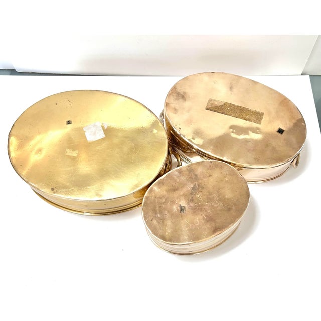 Vintage Brass Cachepot Planters Set of 3 Oval Tiered Brass Planters For Sale - Image 10 of 10