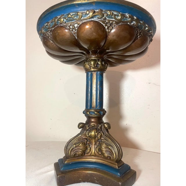 19th Century Huge Antique 1800's Armor Bronze Clad Co. Centerpiece Compote Tazza Footed Bowl For Sale - Image 5 of 12