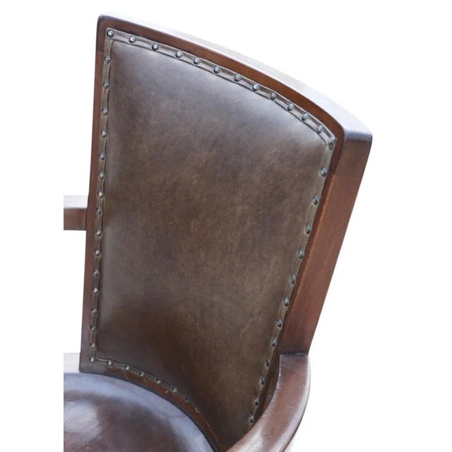 Antique Mahogany and Leather Swivel Captain's Chair, 1900s For Sale - Image 10 of 12