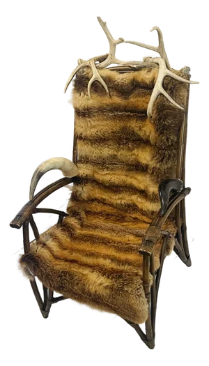 Reduced- Vintage Adirondack Rustic Armchair With Antlers and Fox Fur