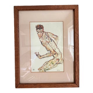 Egon Schiele Expressionist “Fighter” Figural Drawing Lithograph Print 1913 For Sale