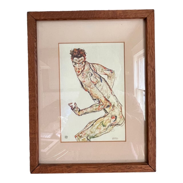 Egon Schiele Expressionist “Fighter” Figural Drawing Lithograph Print 1913 For Sale