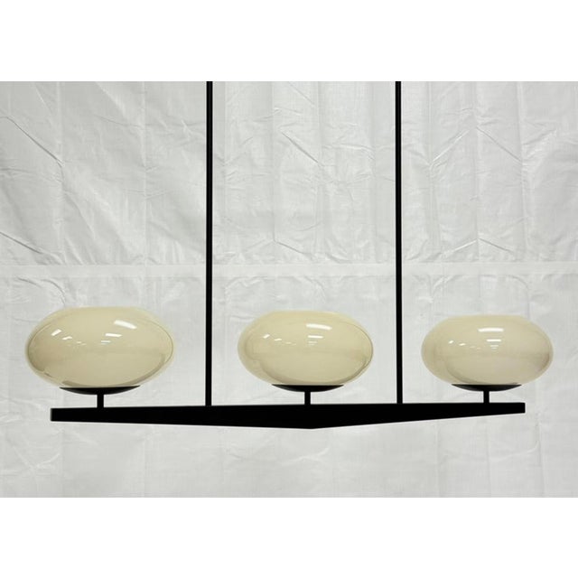 Black Marian Jamieson "Spyglass" Chandelier Antique Brass Shell White Glass For Sale - Image 8 of 18
