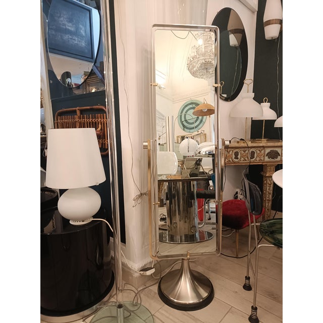 Chrome-Plated Brass Floor Standing Cheval Mirror, Italy, 1960s For Sale - Image 10 of 11