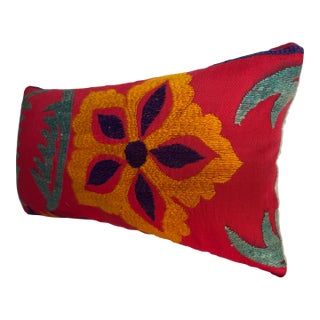 Antique Red Floral Suzani Pillow For Sale