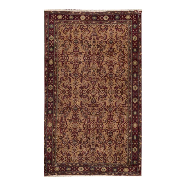 4 X 7 Vintage Agra Hand-Knotted Wool Rug in Brown With Allover Design For Sale