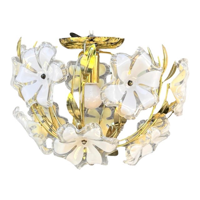 Hollywood Regency Floral Ceiling Lamp, Italy, 1980s For Sale