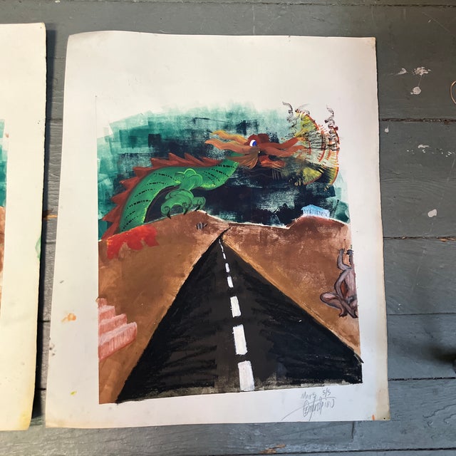Five 1970’s Original Abstract Modernist Lithographs / Paintings With Dragons- Set of Five For Sale In Philadelphia - Image 6 of 7