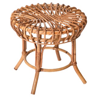 Round Rattan and Bamboo Ottoman or Stool by Franco Albini, Italy, 1960s For Sale