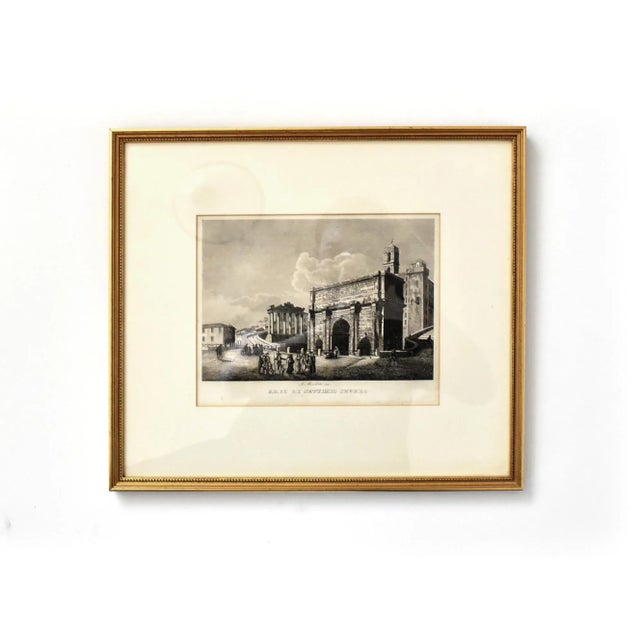 An antique, 19th-century Italian engraving, gravure, or etching, of Alessandro Moschetti's scenes of Rome: Arco du...