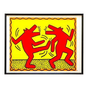 Keith Haring Estate Vintage 1991 Lithograph Print Framed Pop Art Poster " Dancing Dogs " 1982