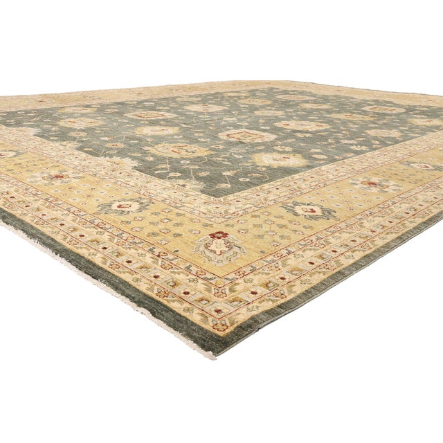 79512 Vintage Pakistani Oushak Rug, 11'11 x 15'00. The Golden Grove: A Pakistani Oushak Masterpiece of Botanical Harmony...