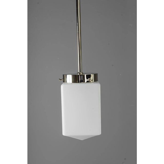 Art Deco Nickel, Plated Pendant with Opal Glass Shade, Vienna, 1920s For Sale - Image 6 of 12
