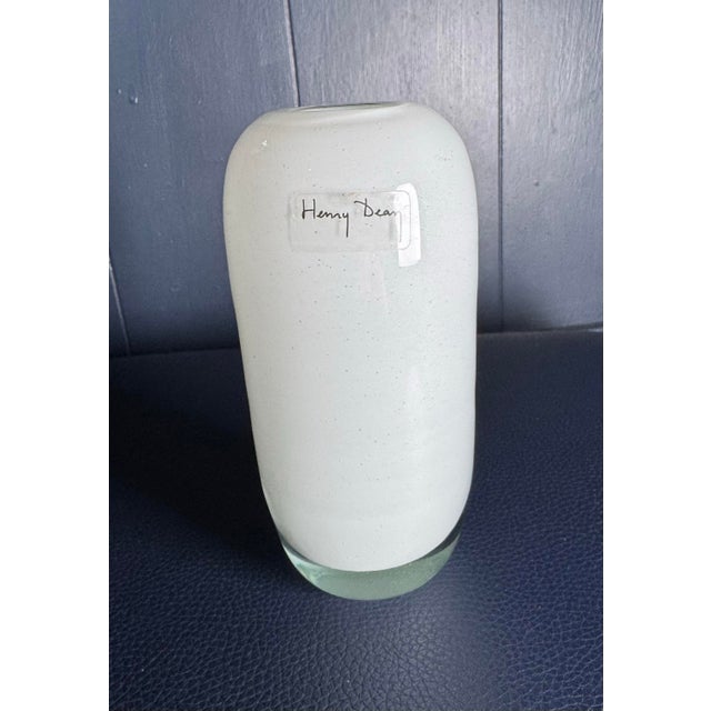 Henry Dean Belgium Signed Hand Blown Art Glass Vase Cream White 6” For Sale - Image 4 of 10