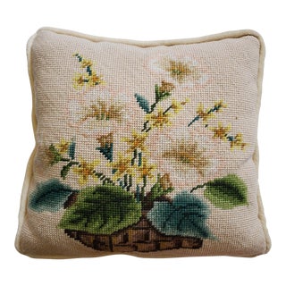 Vintage Flowers in a Basket Needlepoint Pillow For Sale