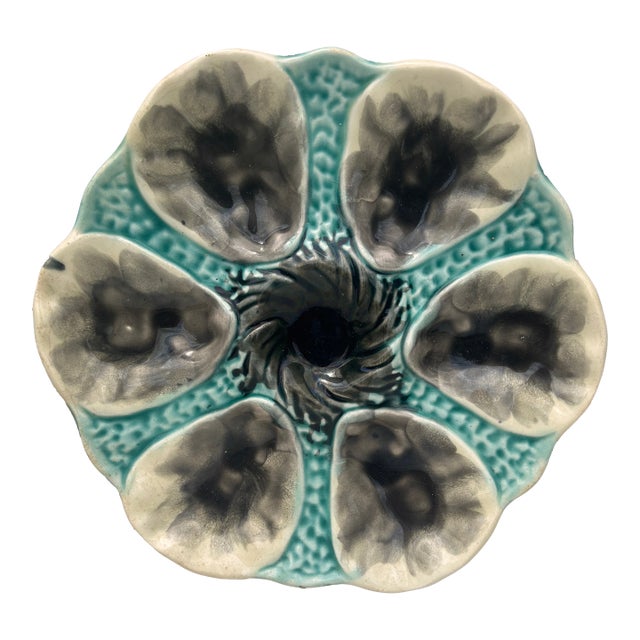 French Majolica Oyster Plate Orchies, Circa 1910 For Sale